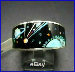 DAVID FREELAND Space Galaxy Micro Inlay RING sz 8.75 Thick Sterling Silver BAND