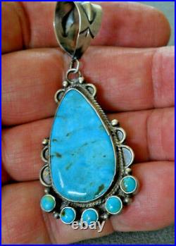 DEAN BROWN Native American Navajo Turquoise & Cluster Sterling Silver Pendant