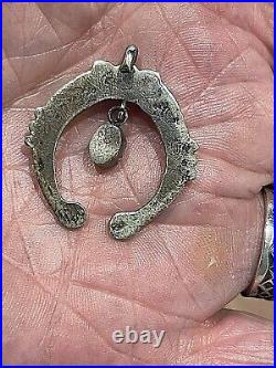 Dainty Antique Cast Navajo Sterling Silver & Turquoise Naja Pendant. 1 1/8
