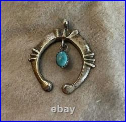 Dainty Antique Cast Navajo Sterling Silver & Turquoise Naja Pendant. 1 1/8