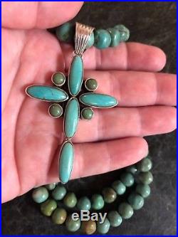 Dan Dodson Large Sterling Silver Turquoise Cross Pendant on Turquoise Necklace
