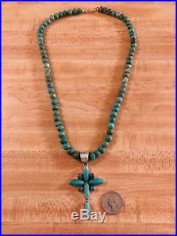 Dan Dodson Large Sterling Silver Turquoise Cross Pendant on Turquoise Necklace