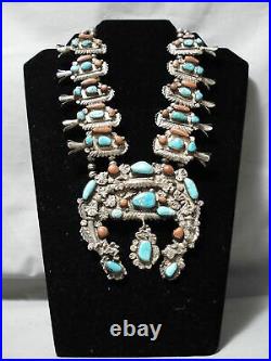 Dan Simplicio Vintage Zuni Turquoise Sterling Silver Squash Blossom Necklace