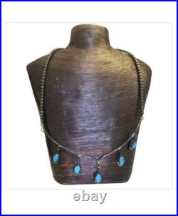 Depleted Navajo Sterling Silver Bisbee TURQUOISE NECKLACE 18 Depleted Navajo Sterling Silver Bisbee TURQUOISE NECKLACE 18
