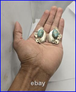 Detailed Ronnie Hurley Navajo Blue Ridge Turquoise Sterling Silver Earrings