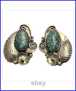 Detailed Ronnie Hurley Navajo Blue Ridge Turquoise Sterling Silver Earrings