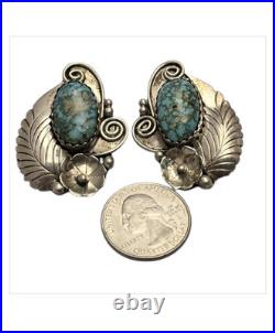 Detailed Ronnie Hurley Navajo Blue Ridge Turquoise Sterling Silver Earrings