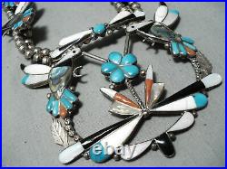 Detailed! Vintage Zuni Turquoise Sterling Silver Squash Blossom Necklace