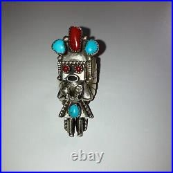 Doris Small Canyon Turquoise Silver Ring. Navajo Sterling Red Coral. Signed By