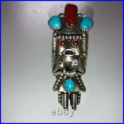 Doris Small Canyon Turquoise Silver Ring. Navajo Sterling Red Coral. Signed By