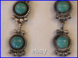 Dramatic Turquoise Sterling Silver Earrings 3-1/4 19.5 Grams