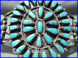 Dynamite Vintage Navajo Blue Gem Turquoise Cluster Sterling Silver Bracelet