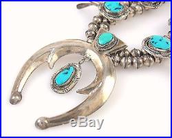 EDWARD BECENTI Navajo 925 Sterling Silver Turquoise Squash Blossom Necklace J