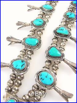 EDWARD BECENTI Navajo 925 Sterling Silver Turquoise Squash Blossom Necklace J EX