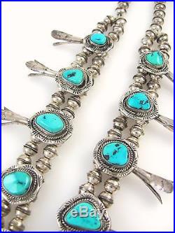 EDWARD BECENTI Navajo 925 Sterling Silver Turquoise Squash Blossom Necklace J EX