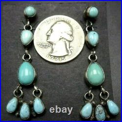 ELLA PETER Stylish NAVAJO Sterling Silver TURQUOISE Cluster Dangle EARRINGS