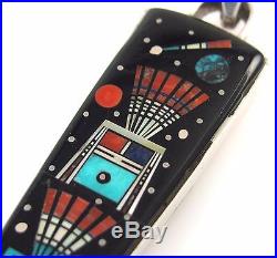 ERVIN TSOSIE Navajo Sterling Silver Onyx Turquoise Coral Mosaic Inlay Pendant J