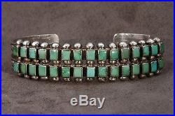 Exquisite 2-row Rectangular Cut Turquoise Sterling Silver Cuff Bracelet 25.3 Gra