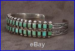 Exquisite 2-row Rectangular Cut Turquoise Sterling Silver Cuff Bracelet 25.3 Gra