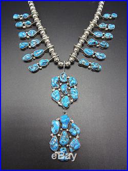 EXQUISITE Vintage NAVAJO Sterling Silver & KINGMAN TURQUOISE Cluster NECKLACE