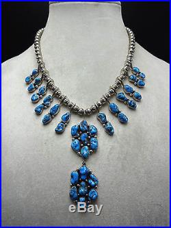 EXQUISITE Vintage NAVAJO Sterling Silver & KINGMAN TURQUOISE Cluster NECKLACE