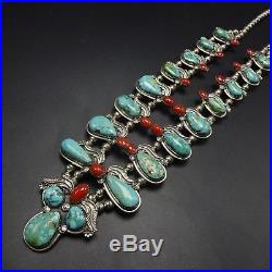EXTRAORDINARY Vintage NAVAJO Sterling Silver CORAL & TURQUOISE NECKLACE