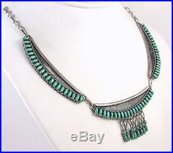 E&L LONASEE Vintage Zuni Sterling Silver Petit Point Turquoise Necklace J BO