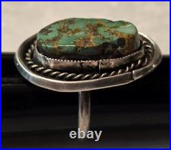 Early Gilbert Damon Late 40's-50's Navajo Turquoise 925 Ring Handmade Size 7.25 Early Gilbert Damon Late 40's-50's Navajo Turquoise 925 Ring Handmade Size 7.25