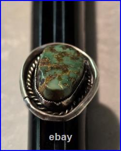 Early Gilbert Damon Late 40's-50's Navajo Turquoise 925 Ring Handmade Size 7.25 Early Gilbert Damon Late 40's-50's Navajo Turquoise 925 Ring Handmade Size 7.25