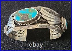 Early Navajo Native American Sterling Silver Turquoise Cuff Bracelet 60 Grams