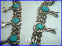 Early Navajo Squash Blossom 10 Moon Necklace Turquoise Sterling Silver Old Pawn