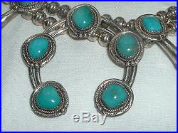 Early Navajo Squash Blossom 10 Moon Necklace Turquoise Sterling Silver Old Pawn