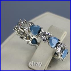 Elegant 925 Sterling Silver Women's Turquoise & Zircon Band Ring Size 9