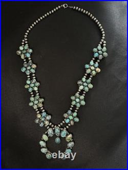 Ella Peter Handmade Navajo Sterling Silver Turquoise Squash Blossom Necklace Ella Peter Handmade Navajo Sterling Silver Turquoise Squash Blossom Necklace