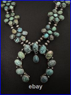 Ella Peter Handmade Navajo Sterling Silver Turquoise Squash Blossom Necklace Ella Peter Handmade Navajo Sterling Silver Turquoise Squash Blossom Necklace