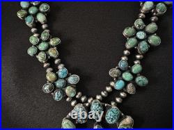 Ella Peter Handmade Navajo Sterling Silver Turquoise Squash Blossom Necklace Ella Peter Handmade Navajo Sterling Silver Turquoise Squash Blossom Necklace