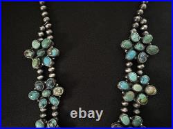 Ella Peter Handmade Navajo Sterling Silver Turquoise Squash Blossom Necklace Ella Peter Handmade Navajo Sterling Silver Turquoise Squash Blossom Necklace