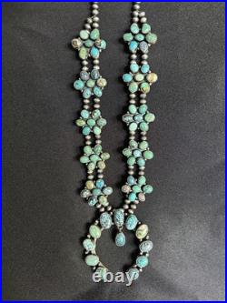 Ella Peter Handmade Navajo Sterling Silver Turquoise Squash Blossom Necklace Ella Peter Handmade Navajo Sterling Silver Turquoise Squash Blossom Necklace