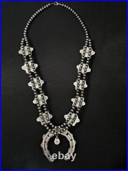 Ella Peter Handmade Navajo Sterling Silver Turquoise Squash Blossom Necklace Ella Peter Handmade Navajo Sterling Silver Turquoise Squash Blossom Necklace