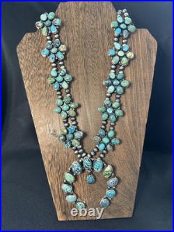 Ella Peter Handmade Navajo Sterling Silver Turquoise Squash Blossom Necklace Ella Peter Handmade Navajo Sterling Silver Turquoise Squash Blossom Necklace