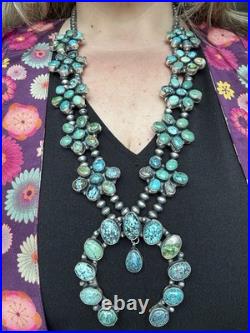 Ella Peter Handmade Navajo Sterling Silver Turquoise Squash Blossom Necklace Ella Peter Handmade Navajo Sterling Silver Turquoise Squash Blossom Necklace
