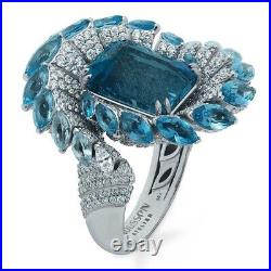 Emerald Ring 925 Sterling Silver Simulated CZ Aqua Blue Square Women Jewelry
