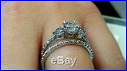 Engagement Ring Set 14k White Gold Finish 2.20ct Round Cut Aquamarine & Diamond