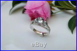 Engagement Ring Set 14k White Gold Finish 2.20ct Round Cut Aquamarine & Diamond