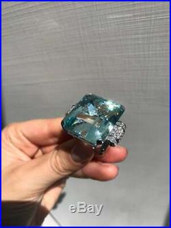 Estate 80.35 Carat Large Emerald Shape Aquamarine With CZ Accents Wedding Ring