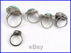 Estate Sterling Silver Native American Turquoise Rings 48.8 Grams Lot Of 5