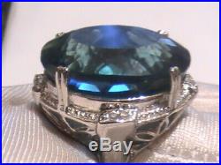 Estate Vintage 35 ct. Aquamarine & sapphire ring 14k white gold 925 SIZE 6.25
