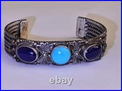 Exceptional Beauty Native American Navajo Sterling Silver Lapis Lazuli Turquoise