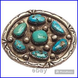 Exquisite VINTAGE NAVAJO OLD Red Mountain TURQUOISE CLUSTER Sterling Silver Pin