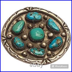 Exquisite VINTAGE NAVAJO OLD Red Mountain TURQUOISE CLUSTER Sterling Silver Pin